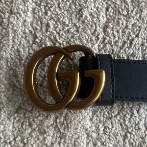 Gucci Black Leather Belt with Gold GG Emblem